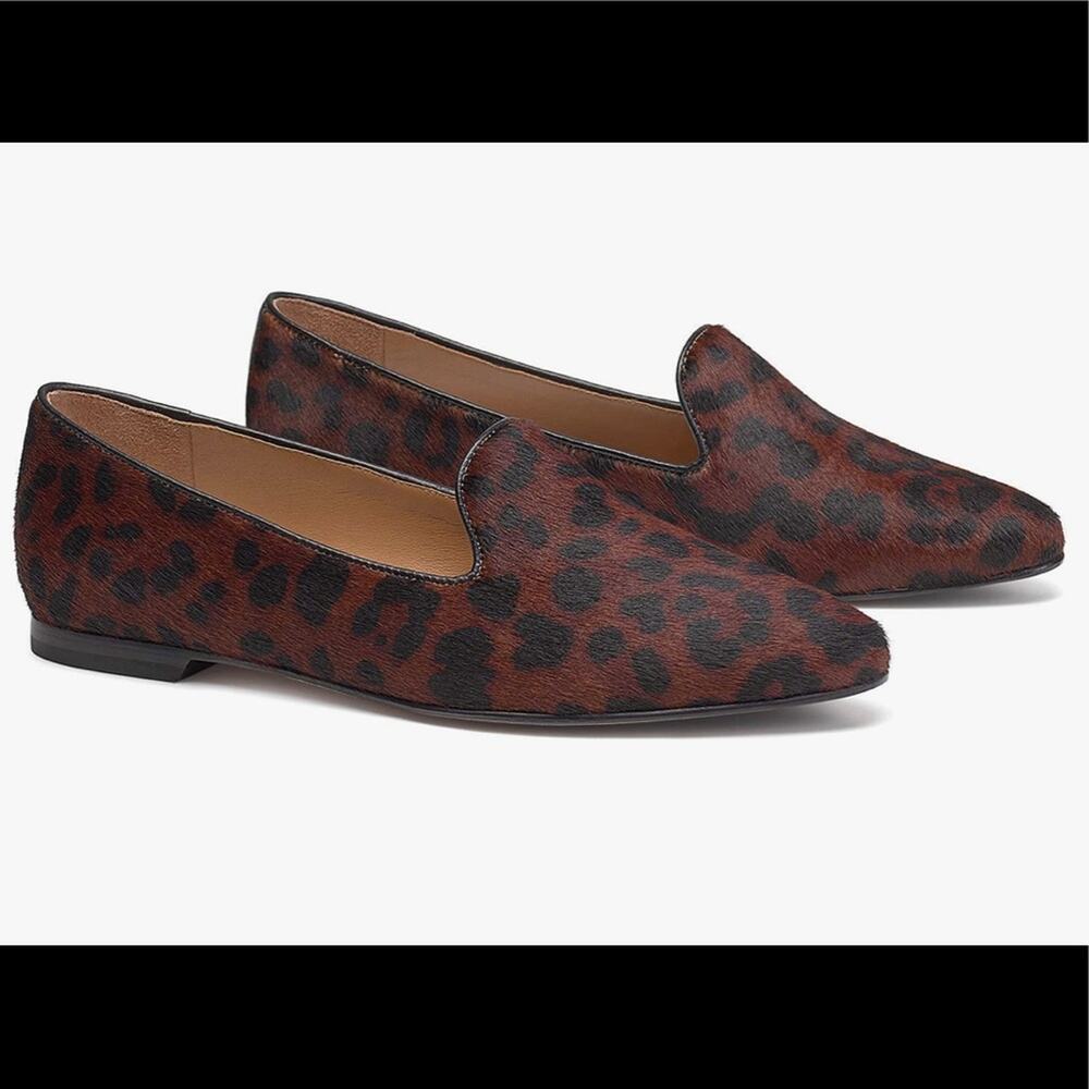 TRASK Brown Leopard Calf Hair‎ Loafer.